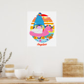 Poster Gnome de plage mignon avec gonflable licorne (Cuisine)