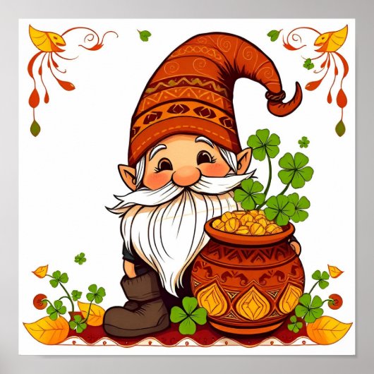 Poster  Gnome Happy St. Patrick's Day Shamrock (Devant)