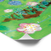 Poster Gnome jardiner, Blackbird, Hérisson et lapin blanc (Coin)