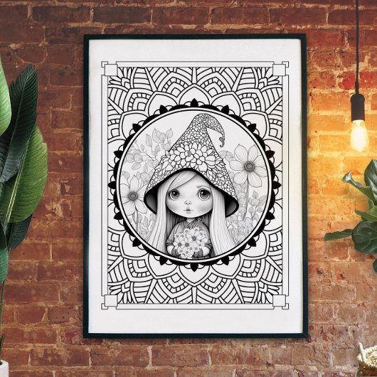 Poster Gnome May Flower Mandala Adult Coloration
