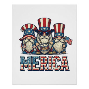 Poster Gnome Patriotique Merica Design Vector Vintage_1