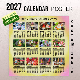 Poster Gnomes Drôles Calendrier Photo Personnalisé 2027 -