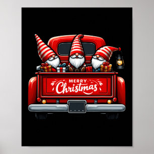 Poster Gnomes En Camion Rouge Joyeux Pajama De Noël Famil