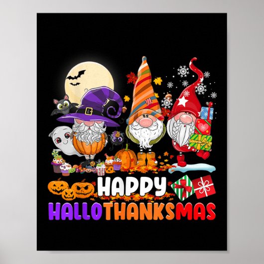 Poster Gnomes Halloween Thanksgiving Christmas Happy Hall (Devant)