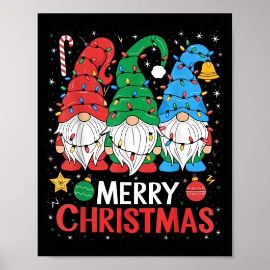 Poster Gnomes Joyeux Noël Lumière Famille Gnome Xmas Mat (Devant)