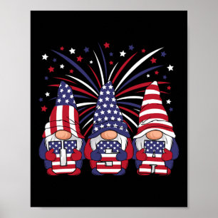 Poster Gnomes patriotiques 4 juillet États-Unis Hommes Fe