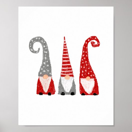 Poster Gnomies de Noël modernes Nordic Red Gris Blanc (Devant)