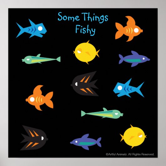 Poster Go Fish_Quelques objets Aquarium à lumière noire (Devant)