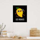 Poster Go Mango Funny Running Mango Pun Dark BG (Cuisine)