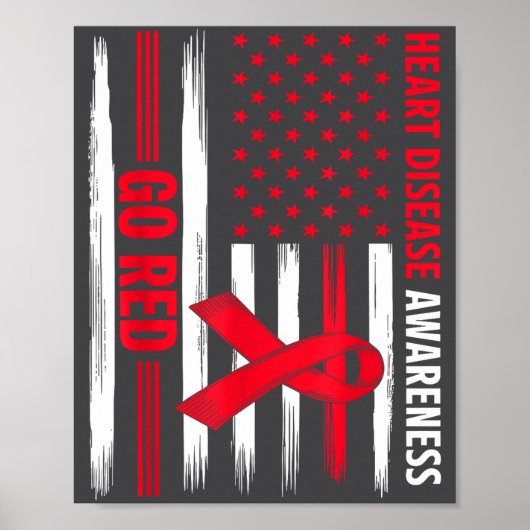 Poster Go Red Heart Disease American Flag Heart Disease A (Devant)