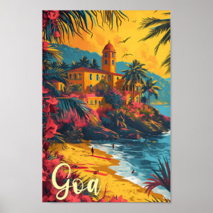 Poster Goa Beach Inde Art Vintage Illustration de voyage