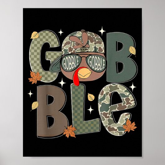 Poster Gobble Turkey Camo Hat Thanksgiving Boys Youth Kid (Devant)