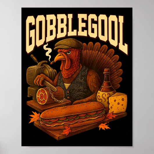 Poster Gobbol Turkey Gobble Gool Thanksgiving Retro (Devant)
