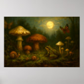 Poster Goblincore Mushrooms, Snails & Frog In Moonlight (Devant)