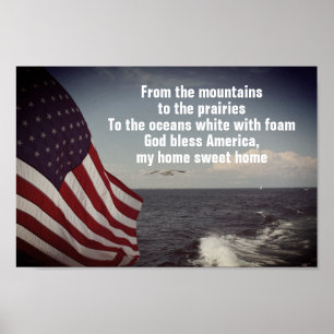 Poster GOD Bless America Lyrics USA Drapeau Ocean Waves