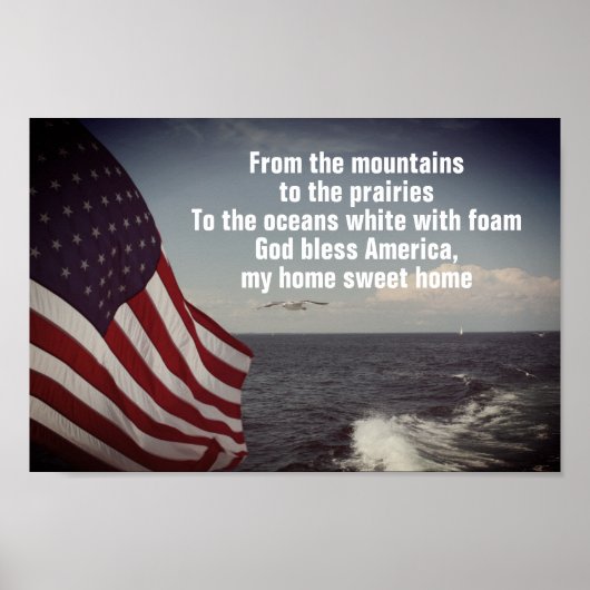 Poster GOD Bless America Lyrics USA Drapeau Ocean Waves (Devant)