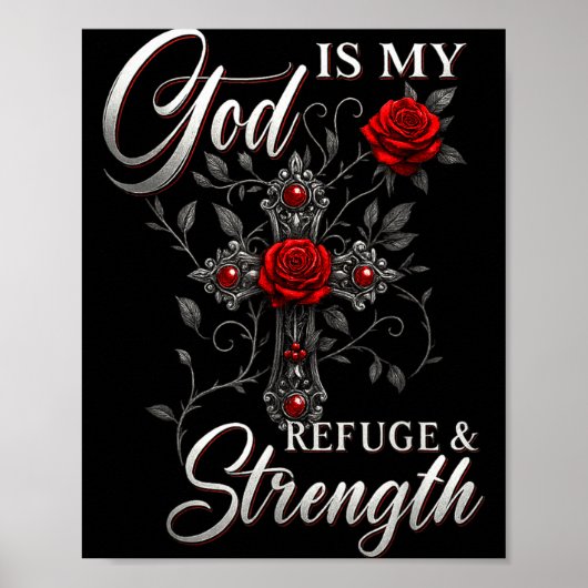 Poster God Is My Refuge And Strength Rose Cross Faith  (Devant)
