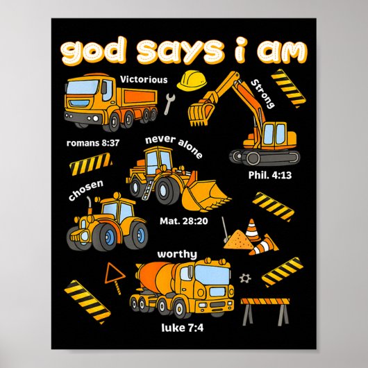 Poster God Says I Am Christian Bible Verses Boys Construc (Devant)