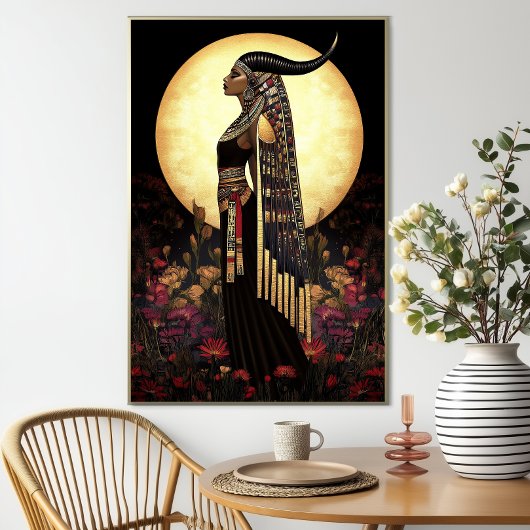 Poster Goddess Hathor : Art de la Pleine lune Florale égy
