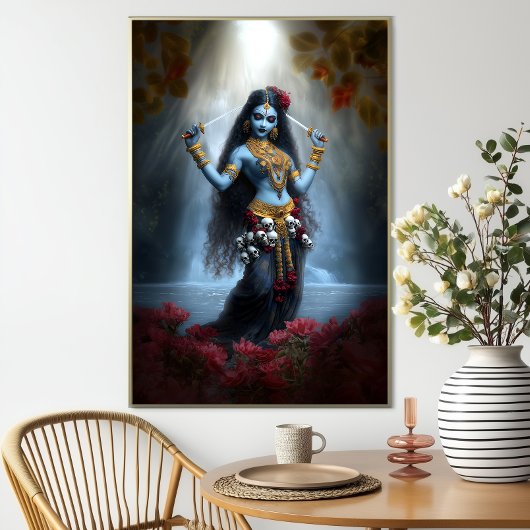 Poster Goddess Kali Ma Blue Floral Waterfall Fantasy Art