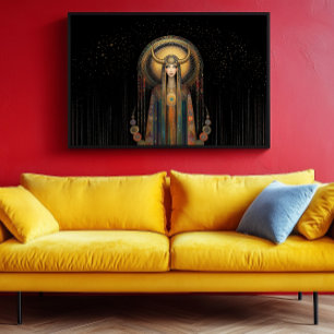 Poster Goddess Lilith Arc-en-ciel Gold Noir Art Nouveau