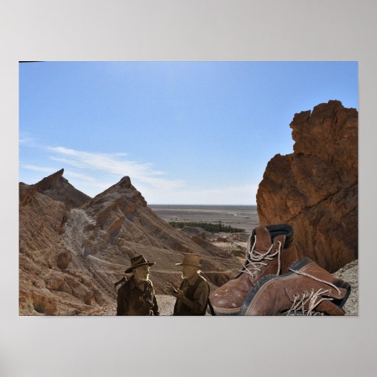 Poster Gods Boots found in desert. (Devant)