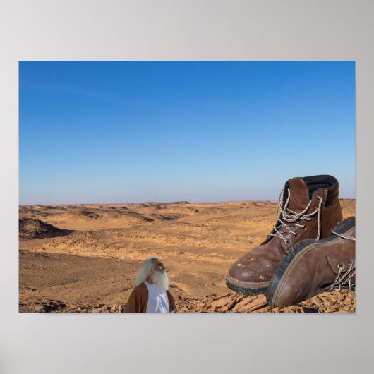 Poster Gods Boots found in desert. (Devant)