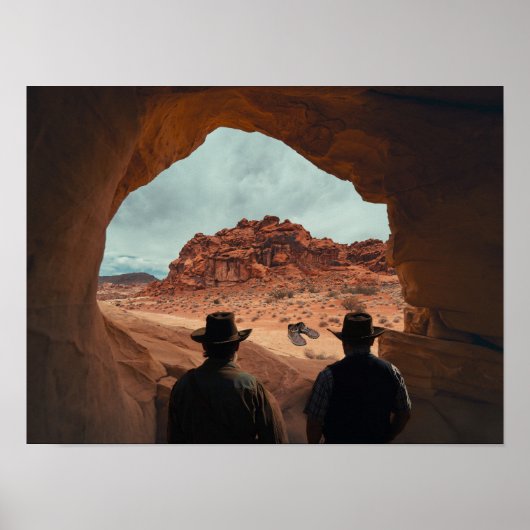 Poster Gods Boots found in desert. (Devant)