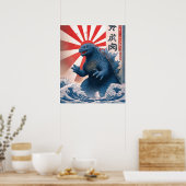 Poster Godzilla Blue Asiatique Monstre Lizard Bold Retro  (Cuisine)