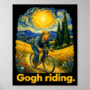Poster Gogh à vélo drôle cyclisme nuit ciel artiste art