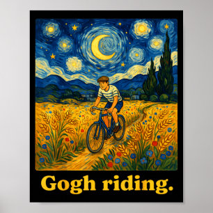 Poster Gogh chevauchant un drôle de vélo ciel nocturne ar
