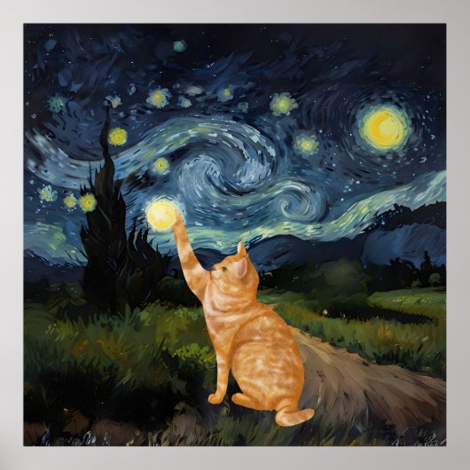 Poster Gogh Kitty Starry Night Chat (Devant)