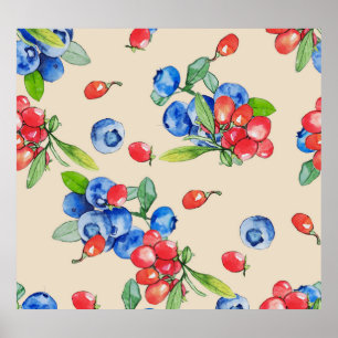 Poster Goji, bleuet : aquarelle motif.