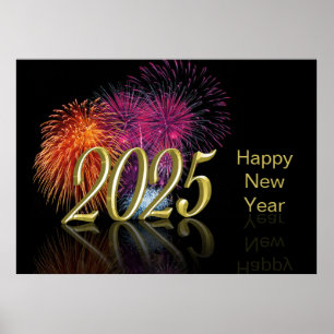 Poster Gold 2025 Fireworks Bonne année