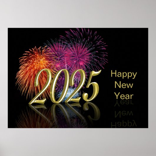 Poster Gold 2025 Fireworks Bonne année (Devant)