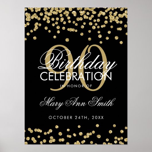 Poster Gold 90e anniversaire Parties scintillant Confetti (Devant)