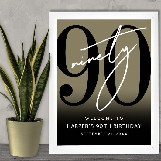 Poster Gold 90th Birthday Party Welcome Sign