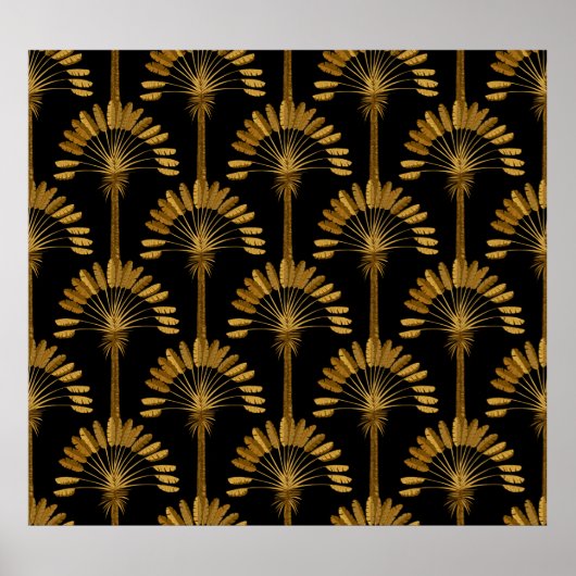 Poster Gold and black Wallpaper with floral pattern in th (Devant)