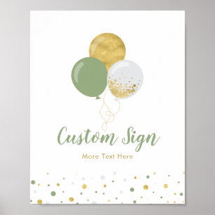 Poster Gold and Green Balloon Kids Birthday Party Custom