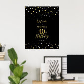 Poster Gold & Black Confetti 40e fête d'anniversaire Bien (Bureau à domicile)