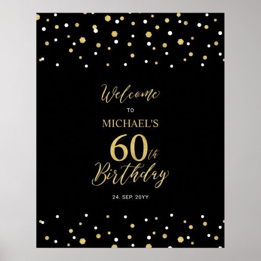 Poster Gold & Black Confetti 60e fête d'anniversaire Bien (Devant)