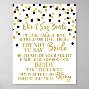 Poster Gold Black Confetti Don't Say Bride Game Sign
