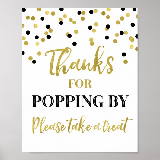 Poster Gold Black Confetti Merci pour Popping By Sign (Devant)
