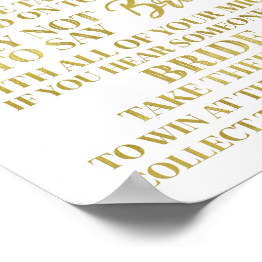 Poster Gold Black Confetti Ne pas dire Bride Jeu (Coin)