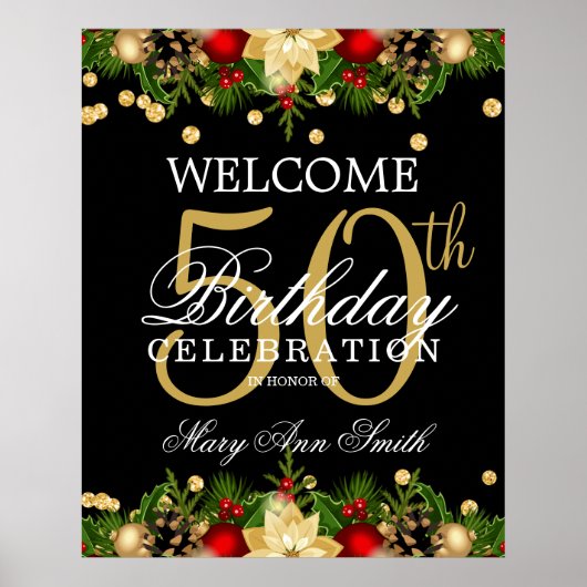 Poster Gold & Black Holiday 50th Birthday Welcome (Devant)