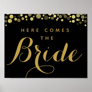 Poster Gold & Black vient ici le signe mariage de la mari