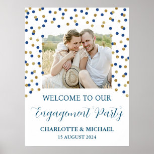 Poster Gold Blue Engagement Party Personnalisé 18x24 Phot