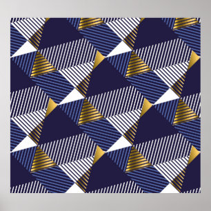 Poster Gold Blue Luxe : Motif géométrique sans couture
