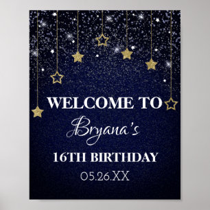 Poster Gold Blue Prom Under Stars Starry Night Anniversai