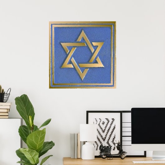 Poster Gold Blue Star de David Art Panel (Bureau à domicile)